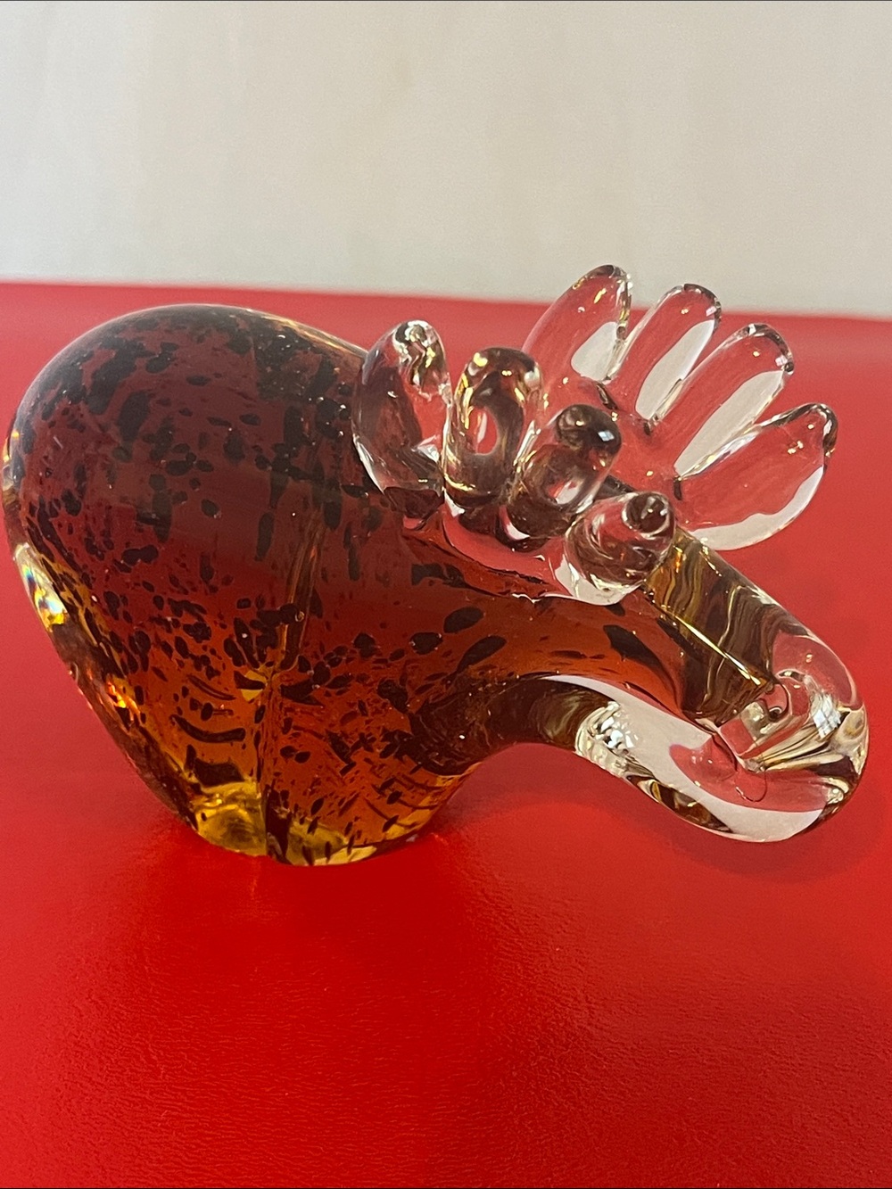 Art Glass Hand Blown Speckled Style Moose Figurine Amber Paperweight collectible